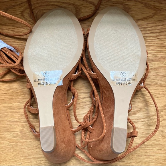 NWT Lulus Lilyann Chestnut Suede Lace-Up Wedge Sandals - Picture 3 of 5